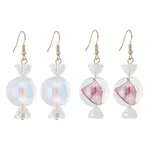 2 Pairs 2 Colors Lace Inside Glass Candy Ball Dangle Earrings