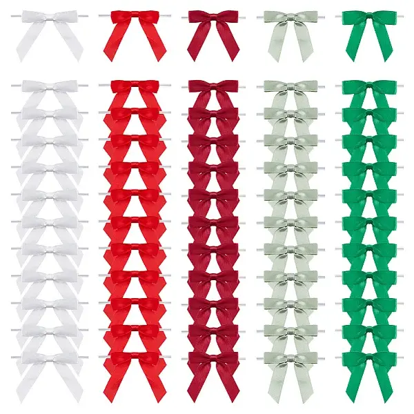 60Pcs 5 Styles Polyester Bowknot Wire Twist Ties