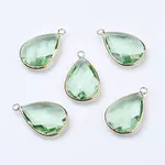Golden Tone Brass Glass Teardrop Pendants