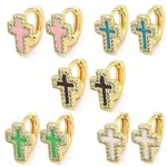 Cross Real 18K Gold Plated Brass Hoop Earrings