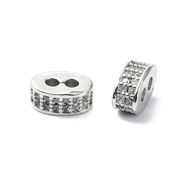 Rack Plating Brass Micro Pave Clear Cubic Zirconia Beads