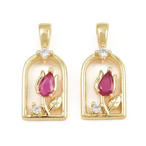 Brass Micro Pave Fuchsia Cubic Zirconia Pendants