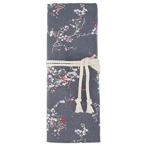 Flower Printed Polyester Cloth Knitting Tools Storage Roll Bags