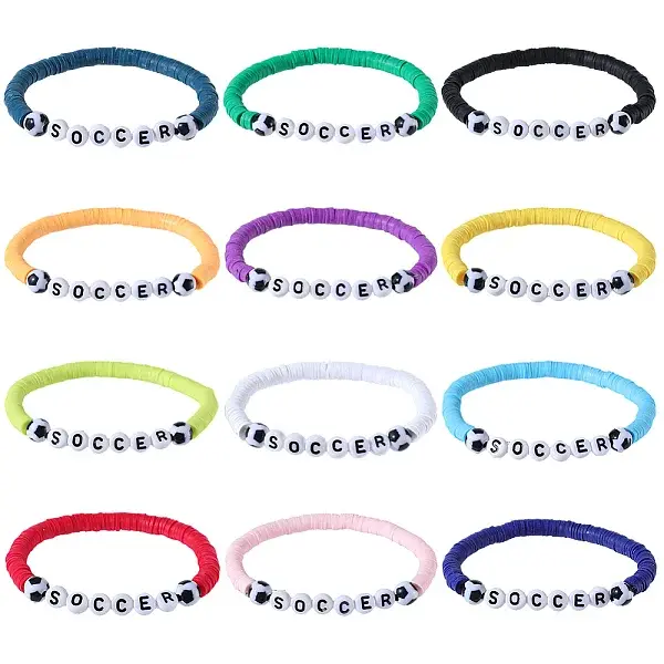 12Pcs 12 Colors Polymer Clay & Acrylic Beads Stretch Bracelet Sets