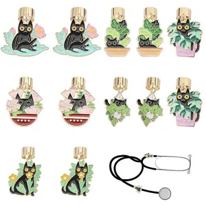 12Pcs 6 Style Alloy Enamel Stethoscope Pendant Decorations