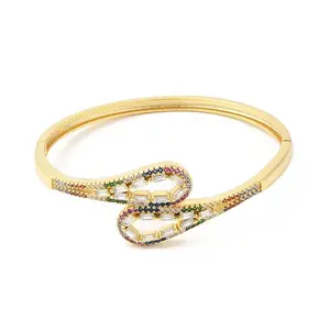 Colorful Cubic Zirconia Hollow Out Teardrop Hinged Bangle
