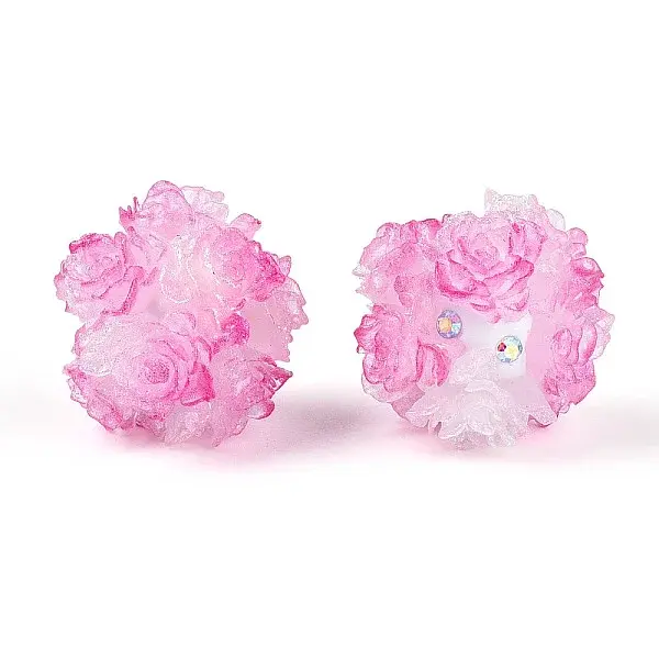 Polymer Clay Rhinestone Beads with Embossed Resin Roses