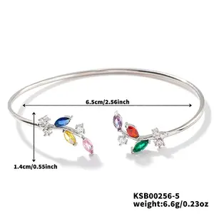 Elegant Brass Cubic Zirconia Leaf Cuff Bangles for Women