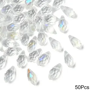 50Pcs Electroplate Glass Faceted Teardrop Beads