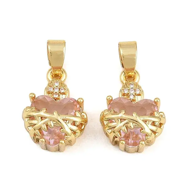 Glass with Brass Micro Pave Cubic Zirconia Pendants