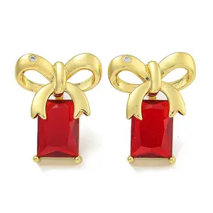 Rack Plating Bowknot Brass Micro Pave Cubic Zirconia Stud Earrings