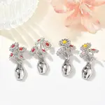 Brass Enamel Stud Earrings for Women