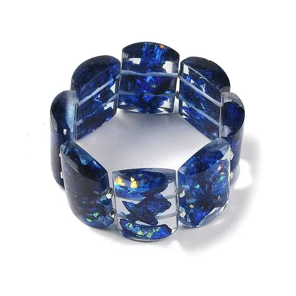 Epoxy Resin Dyed Natural Imperial Jasper Flat Rectangle Beaded Stretch Bracelets for Women