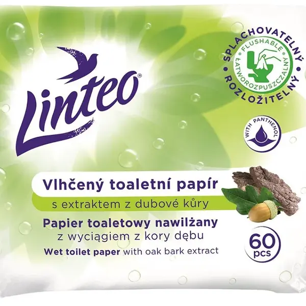 LINTEO Vlhčený toaletní papír s dubovou kůrou 60 ks