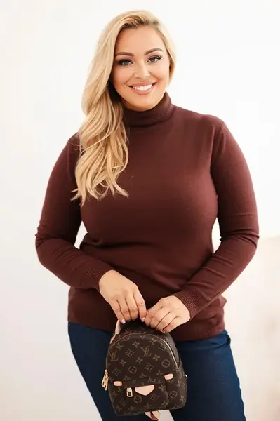 Kesi Włoski Dámsky sveter Plus Size z viskózy klasického strihu hnedý