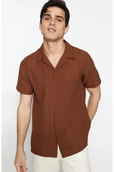 Trendyol Brown Regular Fit Textured Summer Linen Look