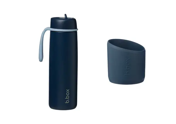 B.BOX Nerezová termolahev s brčkem 690 ml + Silikonový chránič - midnight