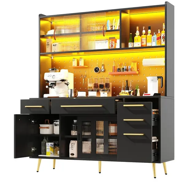 Modenvie SIDEBOARD z MDF a skla, 145/39/171 cm černý, s LED osvětlením
