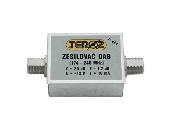 Anténní zesilovač TEROZ 404X, DAB, G20dB, F1,2dB, U98dBμV, F-F