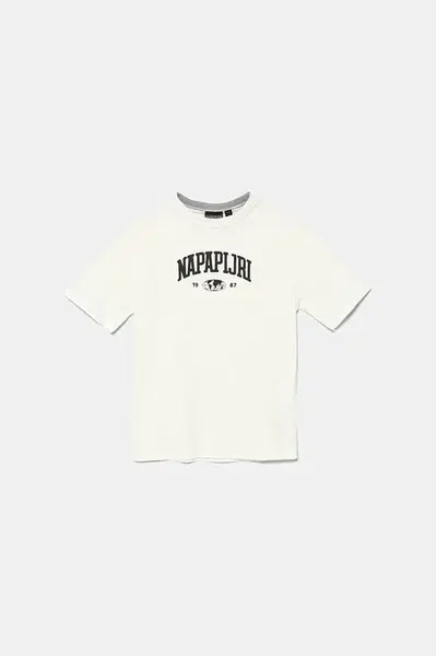 Dětské bavlněné tričko Napapijri S-INOT béžová barva, s potiskem, NP0A891F2061