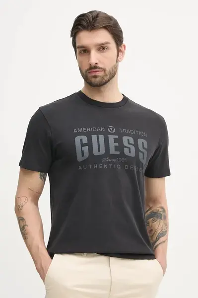Bavlněné tričko Guess černá barva, s potiskem, M5GI27 KBW41