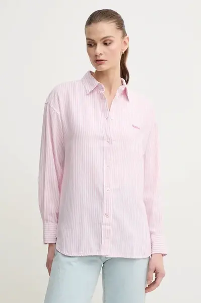 Lněná košile Pepe Jeans DREAM dámská, růžová barva, regular, s klasickým límcem, PL305033