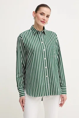 Bavlněná košile Lacoste zelená barva, relaxed, s klasickým límcem, CF0215