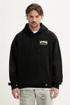 Bavlněná mikina Vans pánská, černá barva, s kapucí, s potiskem, VN000NHRBLK1