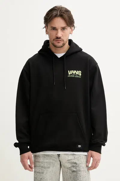 Bavlněná mikina Vans pánská, černá barva, s kapucí, s potiskem, VN000NHRBLK1