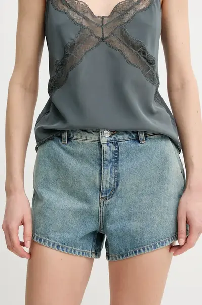 Džínové šortky ZADIG&VOLTAIRE dámské, modrá barva, hladké, medium waist, WWBS01157