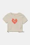 Dětské bavlněné tričko Puma FLAMING LOVE Knotted Tee béžová barva, 685108