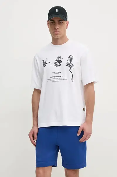 Bavlněné tričko G-Star bílá barva, s potiskem, D25978-C336