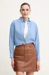 Lněná košile Pepe Jeans CHIPPER dámská, modrá barva, relaxed, s klasickým límcem, PL304993