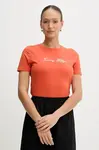 Bavlněné tričko Tommy Hilfiger dámské, oranžová barva, WW0WW45746