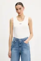 Bavlněný top Tommy Jeans béžová barva, DW0DW21369