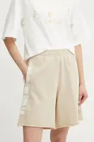 Bavlněné šortky Pinko dámské, béžová barva, s potiskem, high waist, 104619 A2CV