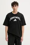 Bavlněné tričko adidas Fortnite pánské, černá barva, s potiskem, JV8012