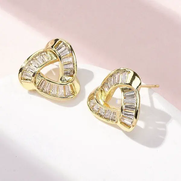 Triangle Brass Micro Pave Clear Cubic Zirconia Stud Earrings