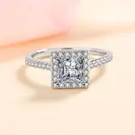 Square Rhodium Plated 925 Sterling Silver Pave 6.5x3.9mm Moissanite Finger Rings for Women