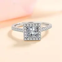 Square Rhodium Plated 925 Sterling Silver Pave 6.5x3.9mm Moissanite Finger Rings for Women