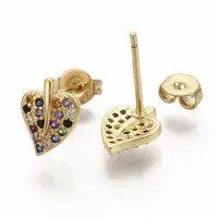 Brass Micro Pave Colorful Cubic Zirconia Stud Earrings
