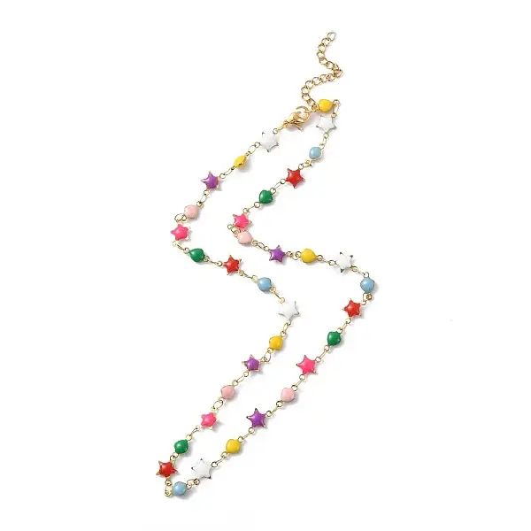 Enamel Star & Heart Link Chain Necklace