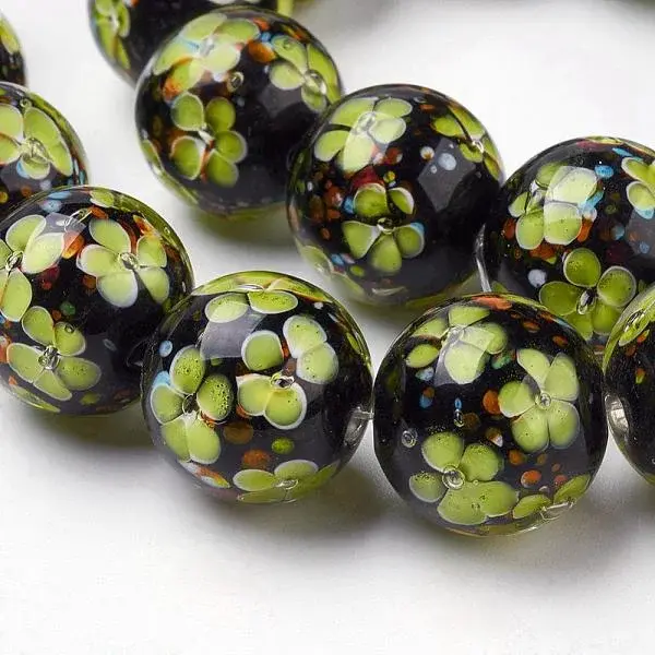 Handmade Inner Flower Lampwork Beads Strands