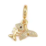Brass Micro Pave Clear Cubic Zirconia European Dangle Charms