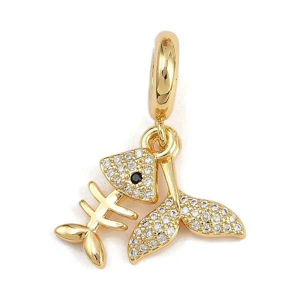 Brass Micro Pave Clear Cubic Zirconia European Dangle Charms