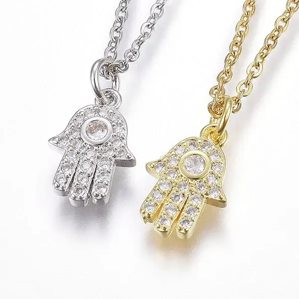 Brass Micro Pave Cubic Zirconia Pendant Necklaces