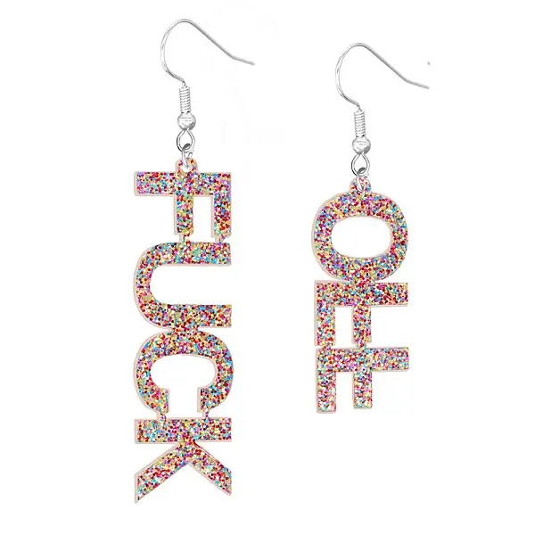 Bling Acrylic Word Fuck & Off Asymmetrical Earrings