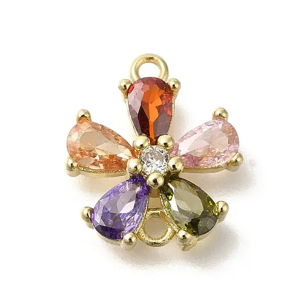 Brass Pave Glass Flower Connector Charms