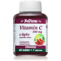 MedPharma Vitamin C 500mg so šípkami, s postupným uvoľňovaním tablety na podporu imunitného systému, pre krásnu pleť a nechty 67 tbl