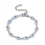 304 Stainless Steel Horse Eye Link Chain Bracelet with Resin Evil Eye Beaded for Women
